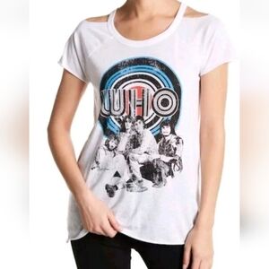 SO White and Blue Graphic Cut Out T-Shirt